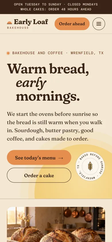 Die Demo Early Loaf Bakehouse auf einem Smartphone-Bildschirm.