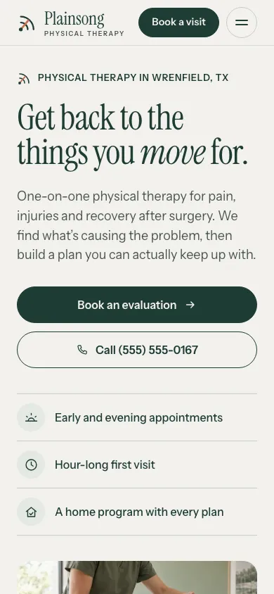 Die Demo Plainsong Physical Therapy auf einem Smartphone-Bildschirm.